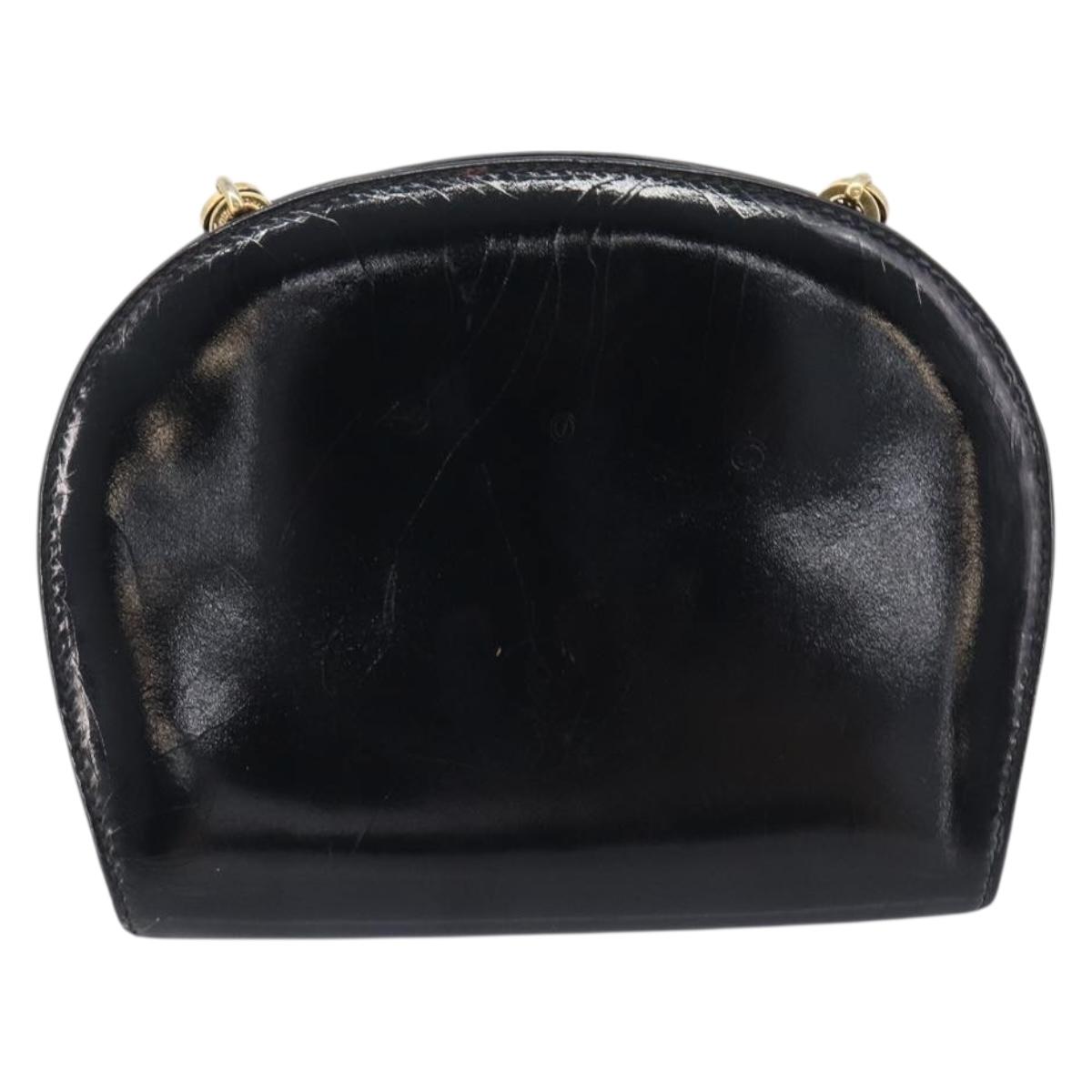 Salvatore Ferragamo Gancini Chain Bag Patent Leather Black Gold Auth ka6979
