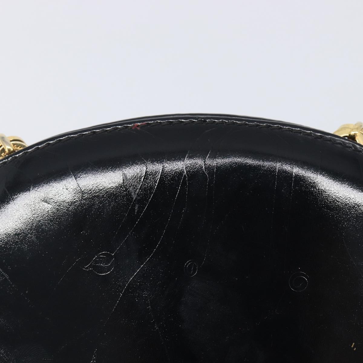 Salvatore Ferragamo Gancini Chain Bag Patent Leather Black Gold Auth ka6979