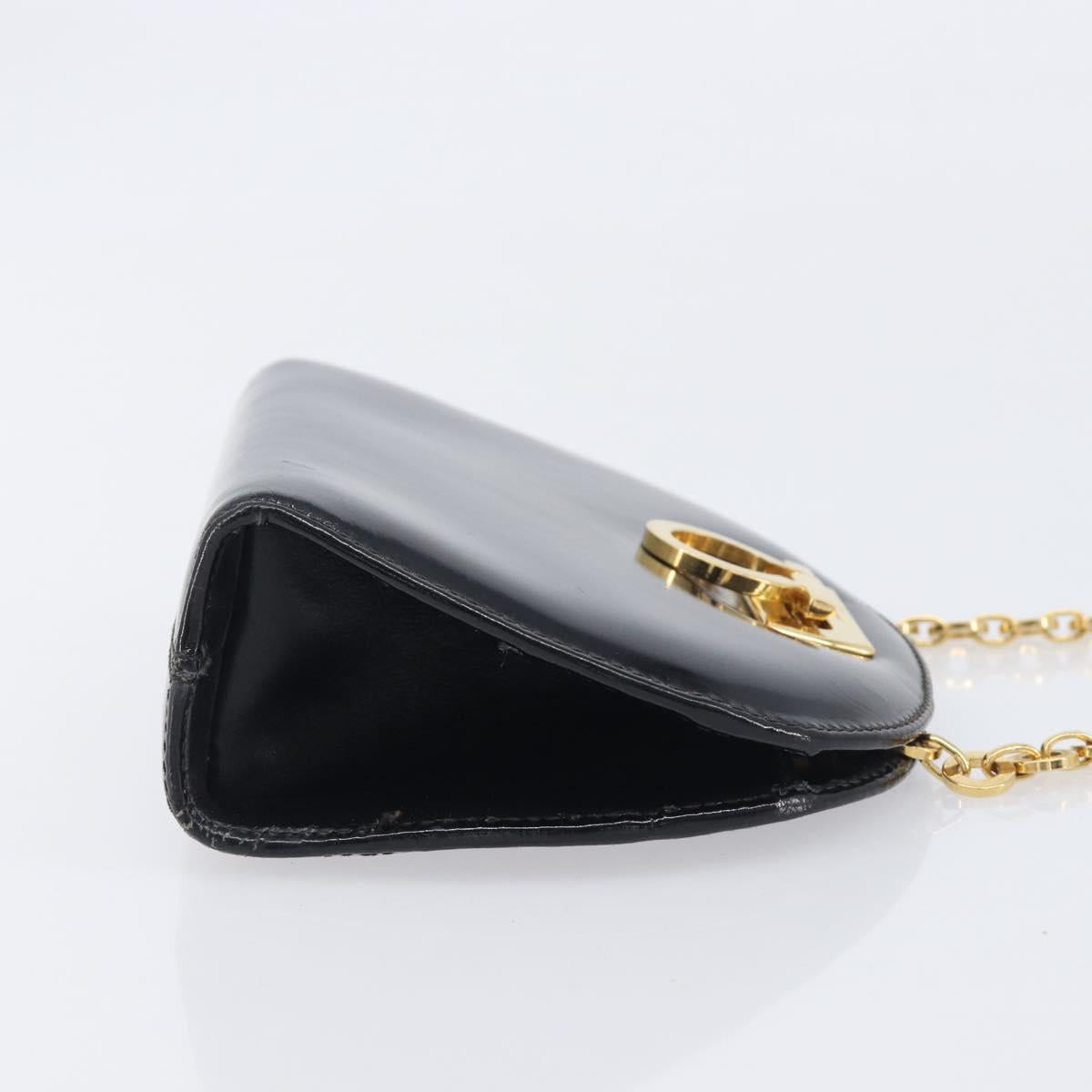 Salvatore Ferragamo Gancini Chain Bag Patent Leather Black Gold Auth ka6979