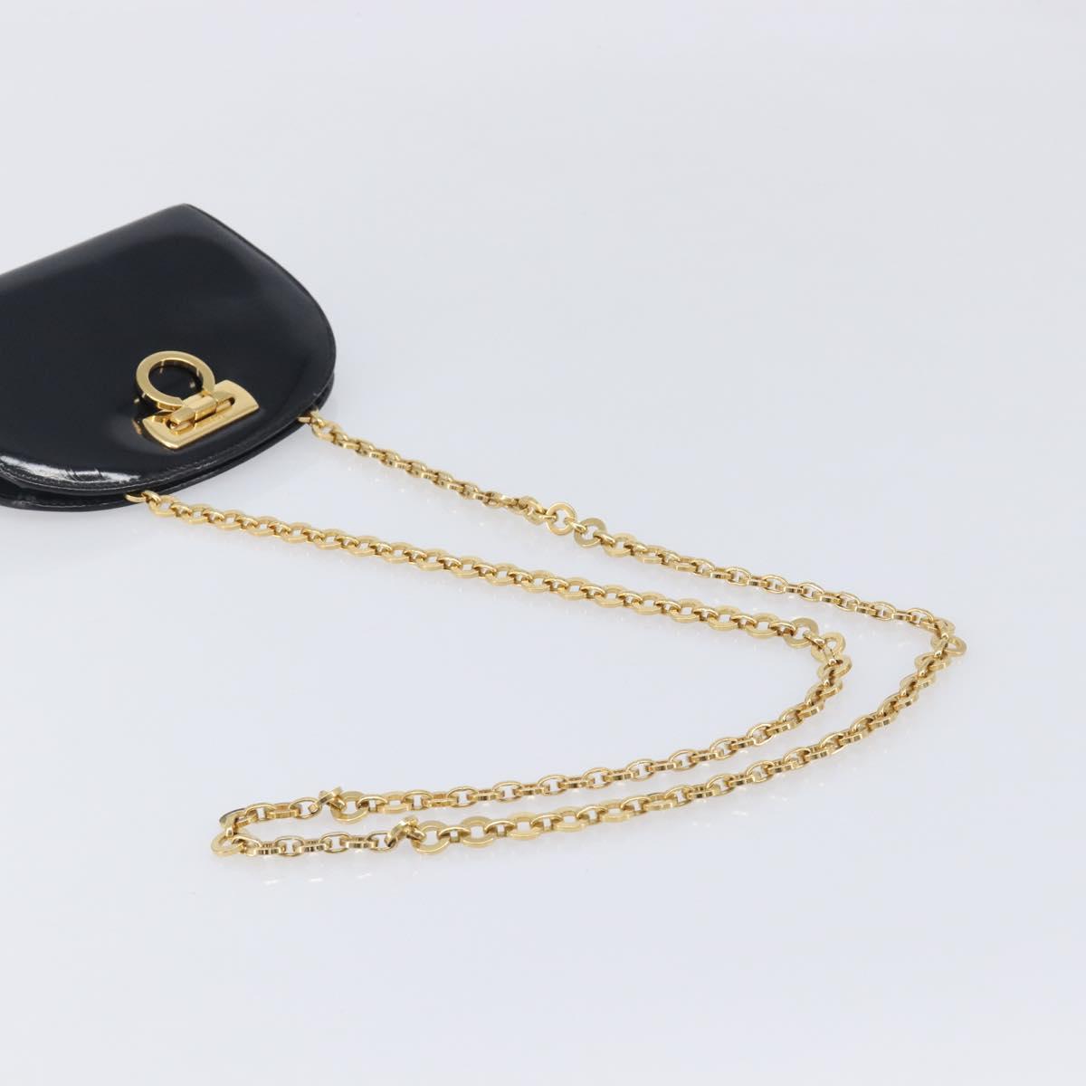 Salvatore Ferragamo Gancini Chain Bag Patent Leather Black Gold Auth ka6979