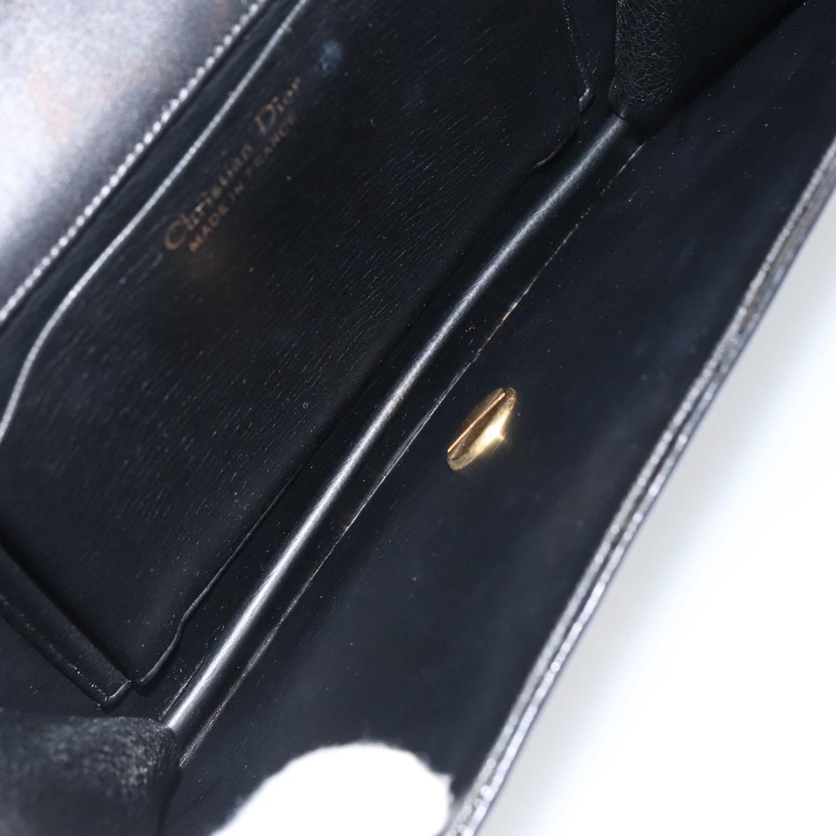 Christian Dior Chain Shoulder Bag Leather Black Gold Auth ka698