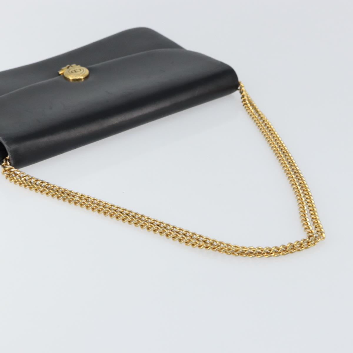 Christian Dior Chain Shoulder Bag Leather Black Gold Auth ka698