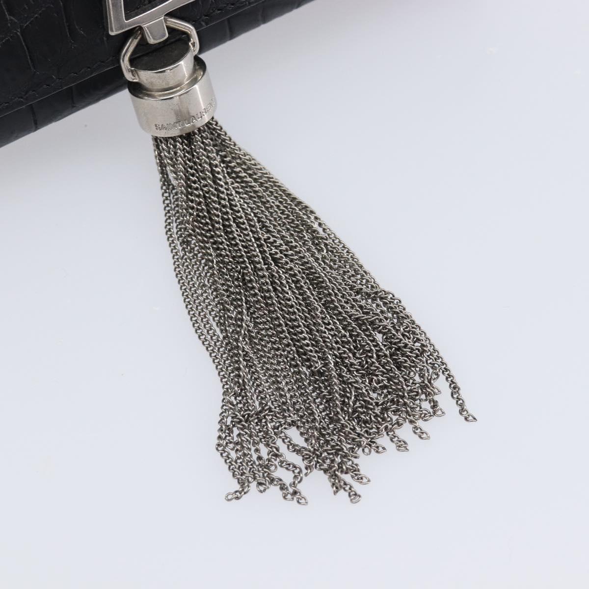 Saint Laurent Kate Chain Shoulder Bag Leather Black Silver Auth ka6981V