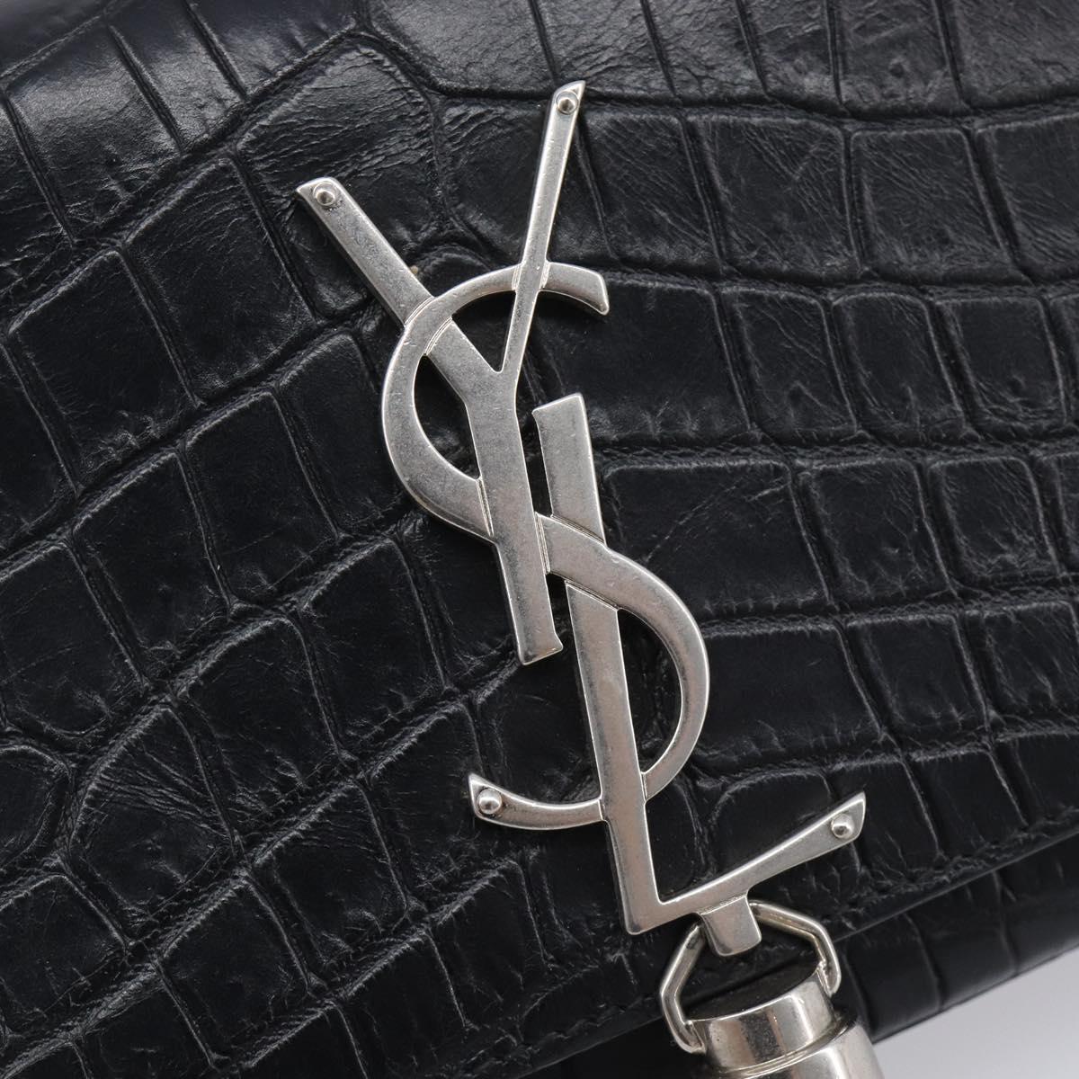 Saint Laurent Kate Chain Shoulder Bag Leather Black Silver Auth ka6981V
