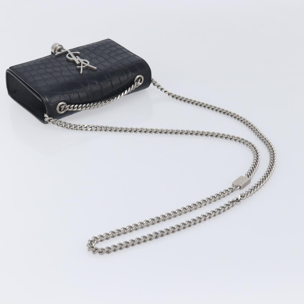 Saint Laurent Kate Chain Shoulder Bag Leather Black Silver Auth ka6981V