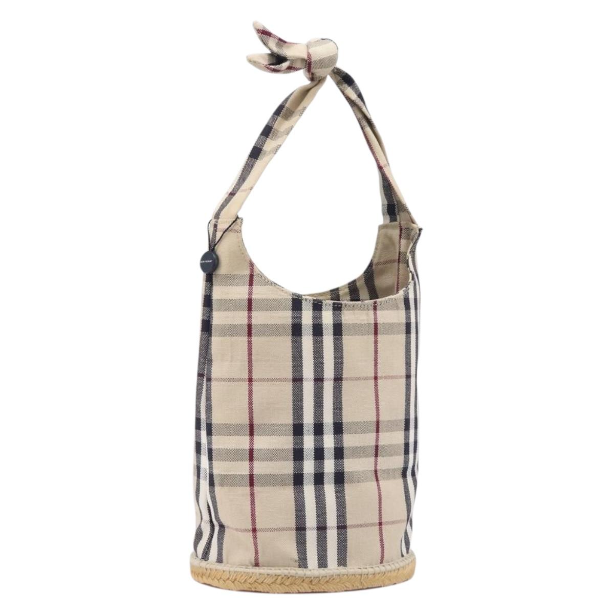 BURBERRY Nova Check Hand Bag Canvas Beige Silver Auth ka6982A