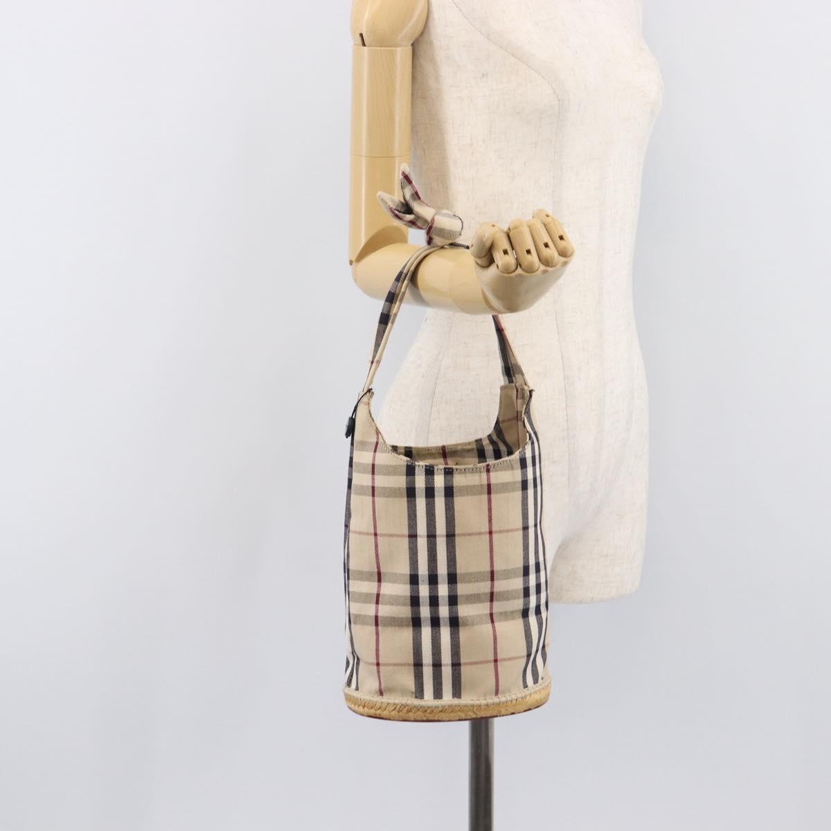 BURBERRY Nova Check Hand Bag Canvas Beige Silver Auth ka6982A