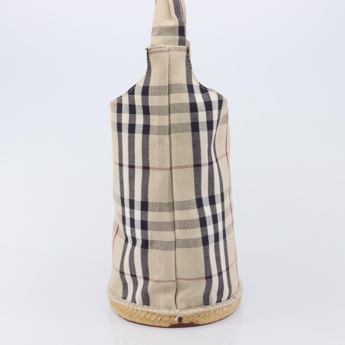BURBERRY Nova Check Hand Bag Canvas Beige Silver Auth ka6982A