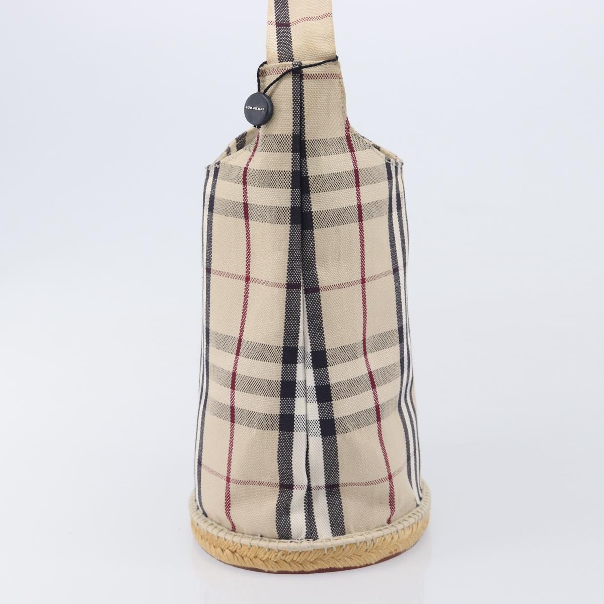 BURBERRY Nova Check Hand Bag Canvas Beige Silver Auth ka6982A