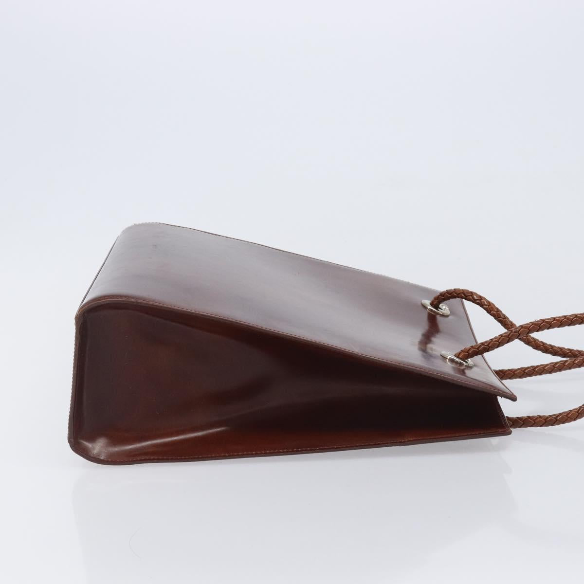 Cartier PANTHERE Tote Bag Patent Leather Brown Silver Auth ka6984A