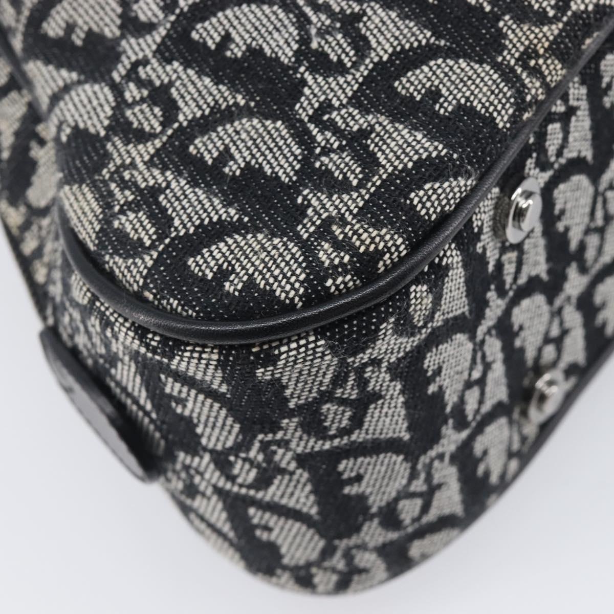 Christian Dior Trotter Canvas Double Saddle Hand Bag Black Silver Auth ka6987V