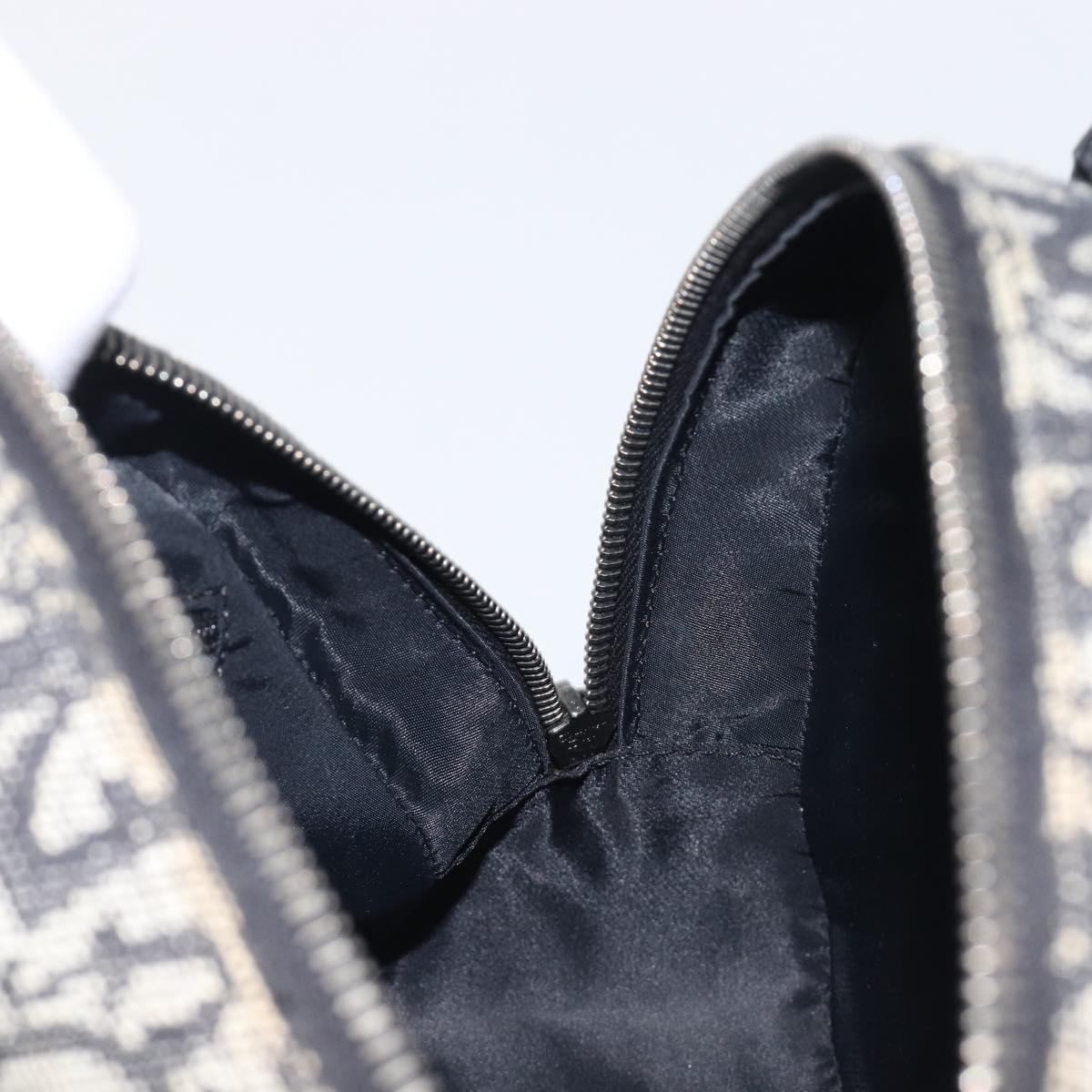 Christian Dior Trotter Canvas Double Saddle Hand Bag Black Silver Auth ka6987V