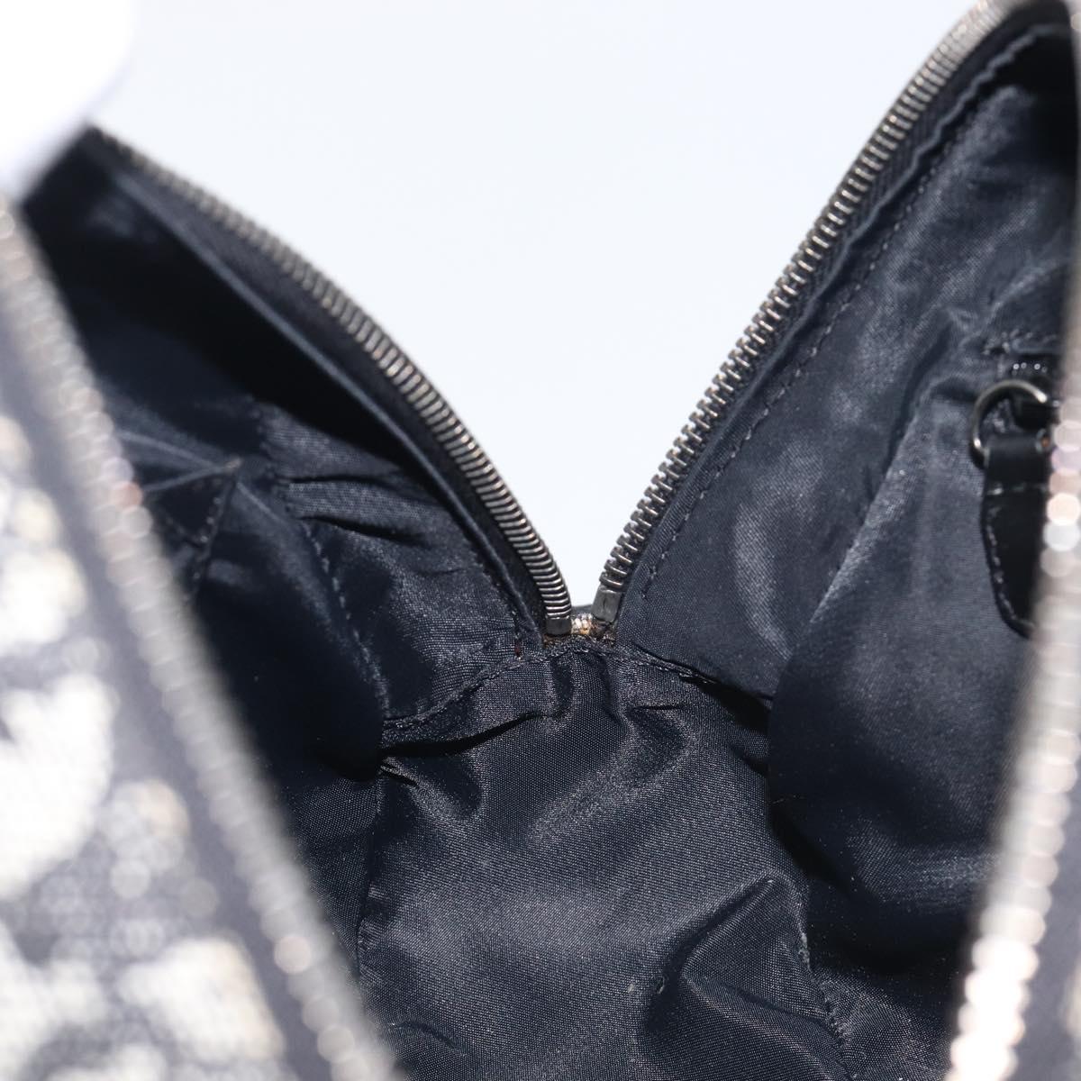 Christian Dior Trotter Canvas Double Saddle Hand Bag Black Silver Auth ka6987V