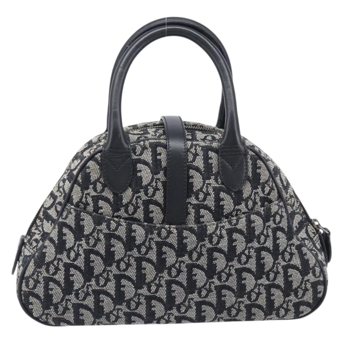 Christian Dior Trotter Canvas Double Saddle Hand Bag Black Silver Auth ka6987V
