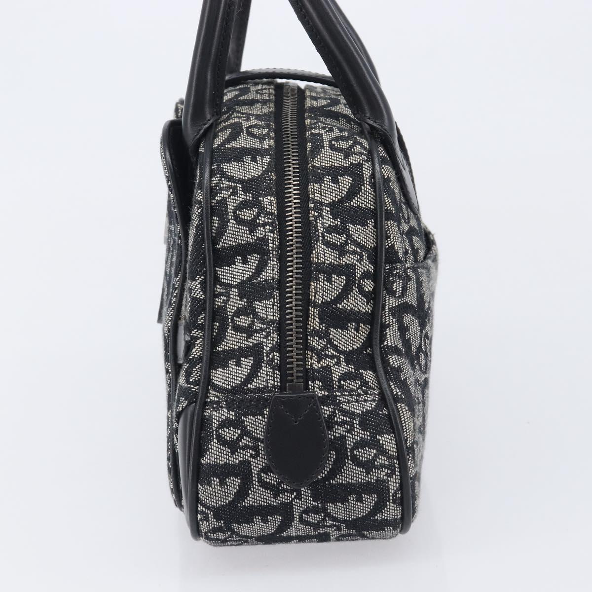 Christian Dior Trotter Canvas Double Saddle Hand Bag Black Silver Auth ka6987V