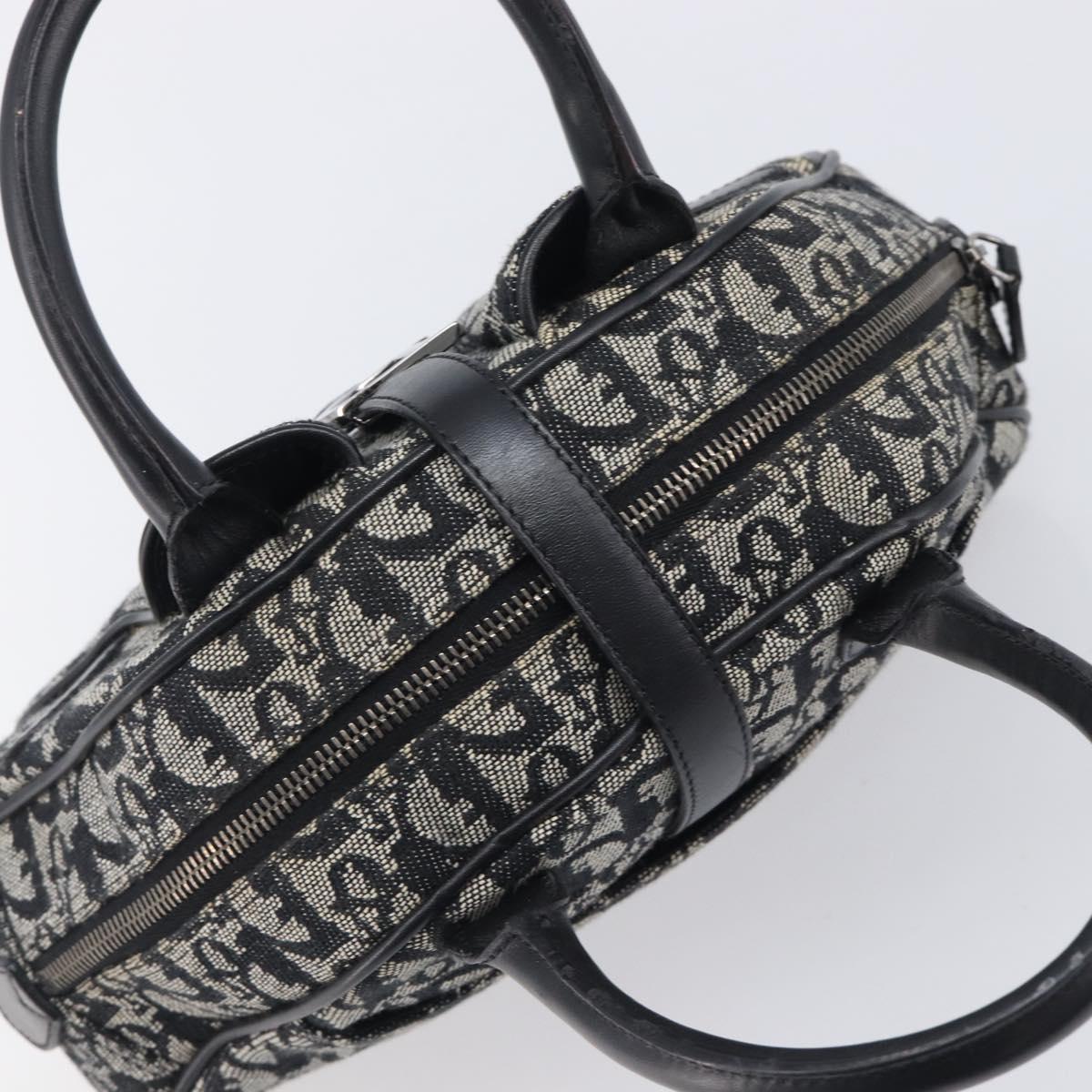 Christian Dior Trotter Canvas Double Saddle Hand Bag Black Silver Auth ka6987V
