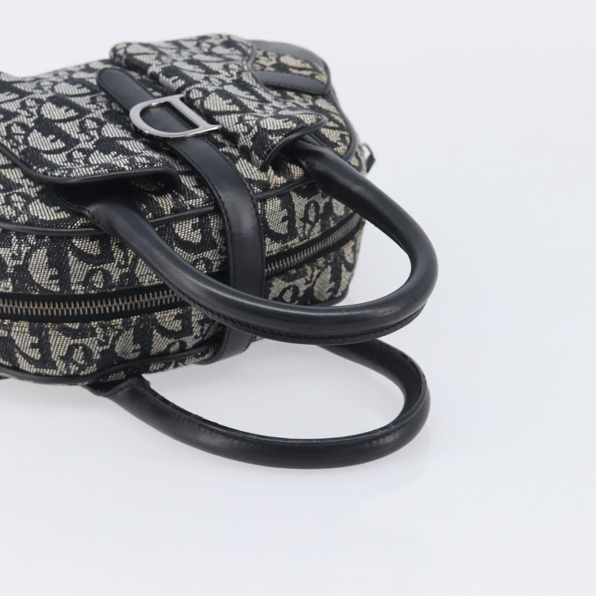 Christian Dior Trotter Canvas Double Saddle Hand Bag Black Silver Auth ka6987V
