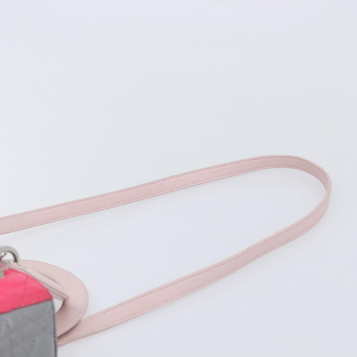 Christian Dior Lady Dior Hand Bag Lamb Skin 2way Pink Silver Auth ka6988SAM