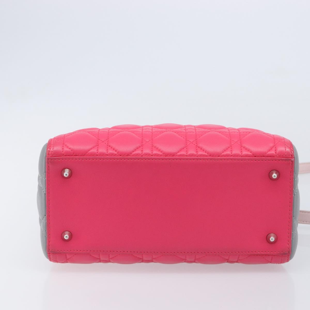 Christian Dior Lady Dior Hand Bag Lamb Skin 2way Pink Silver Auth ka6988SAM