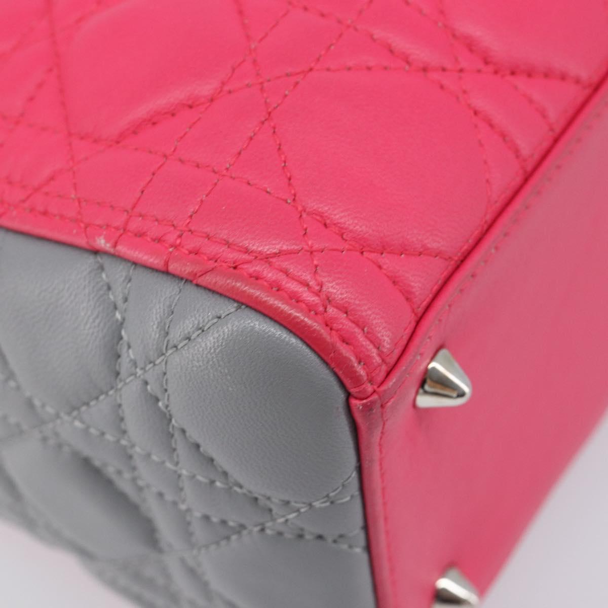 Christian Dior Lady Dior Hand Bag Lamb Skin 2way Pink Silver Auth ka6988SAM