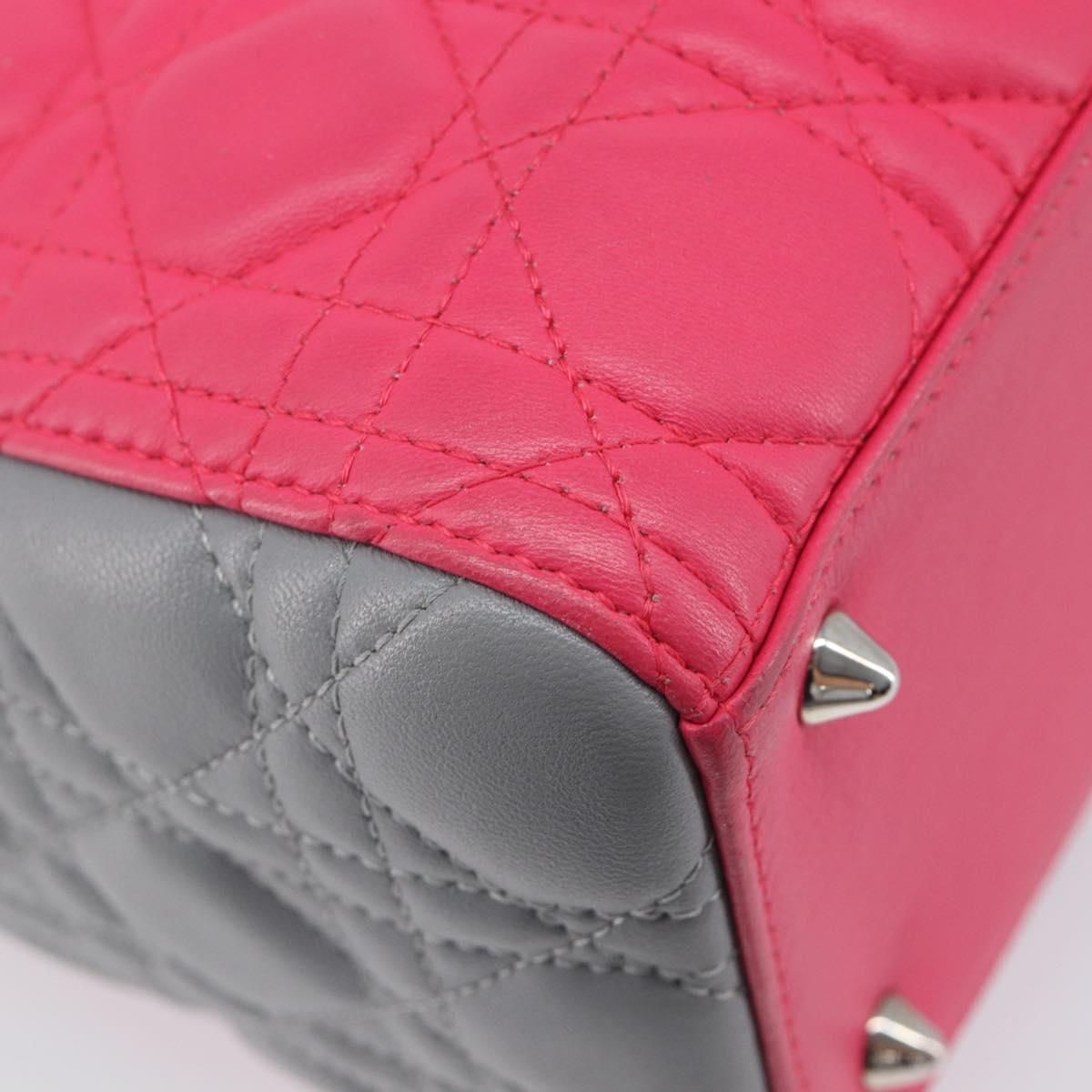 Christian Dior Lady Dior Hand Bag Lamb Skin 2way Pink Silver Auth ka6988SAM