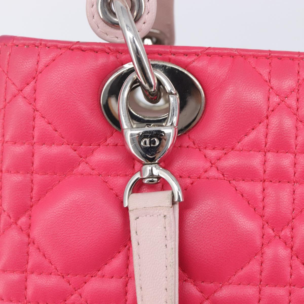Christian Dior Lady Dior Hand Bag Lamb Skin 2way Pink Silver Auth ka6988SAM