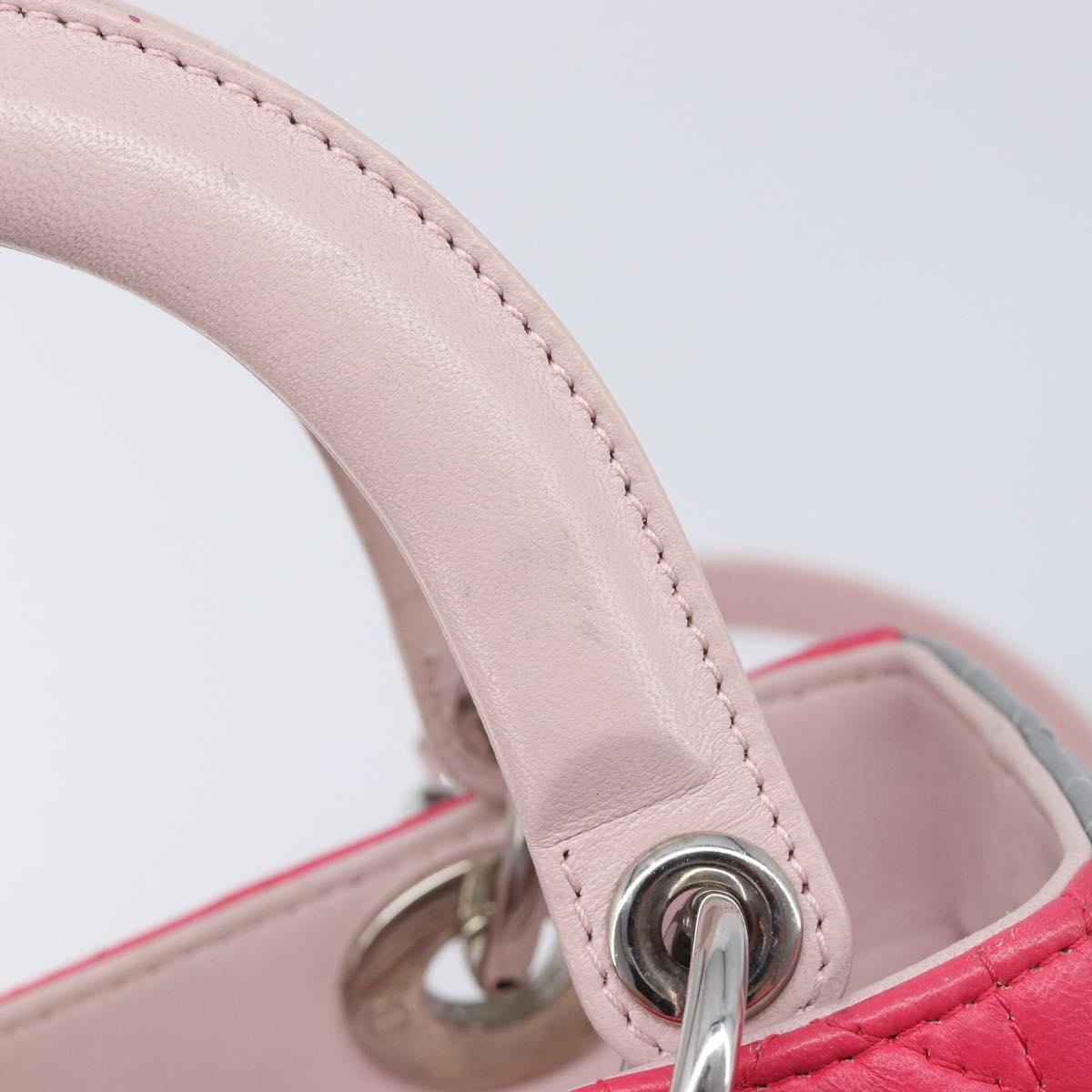 Christian Dior Lady Dior Hand Bag Lamb Skin 2way Pink Silver Auth ka6988SAM