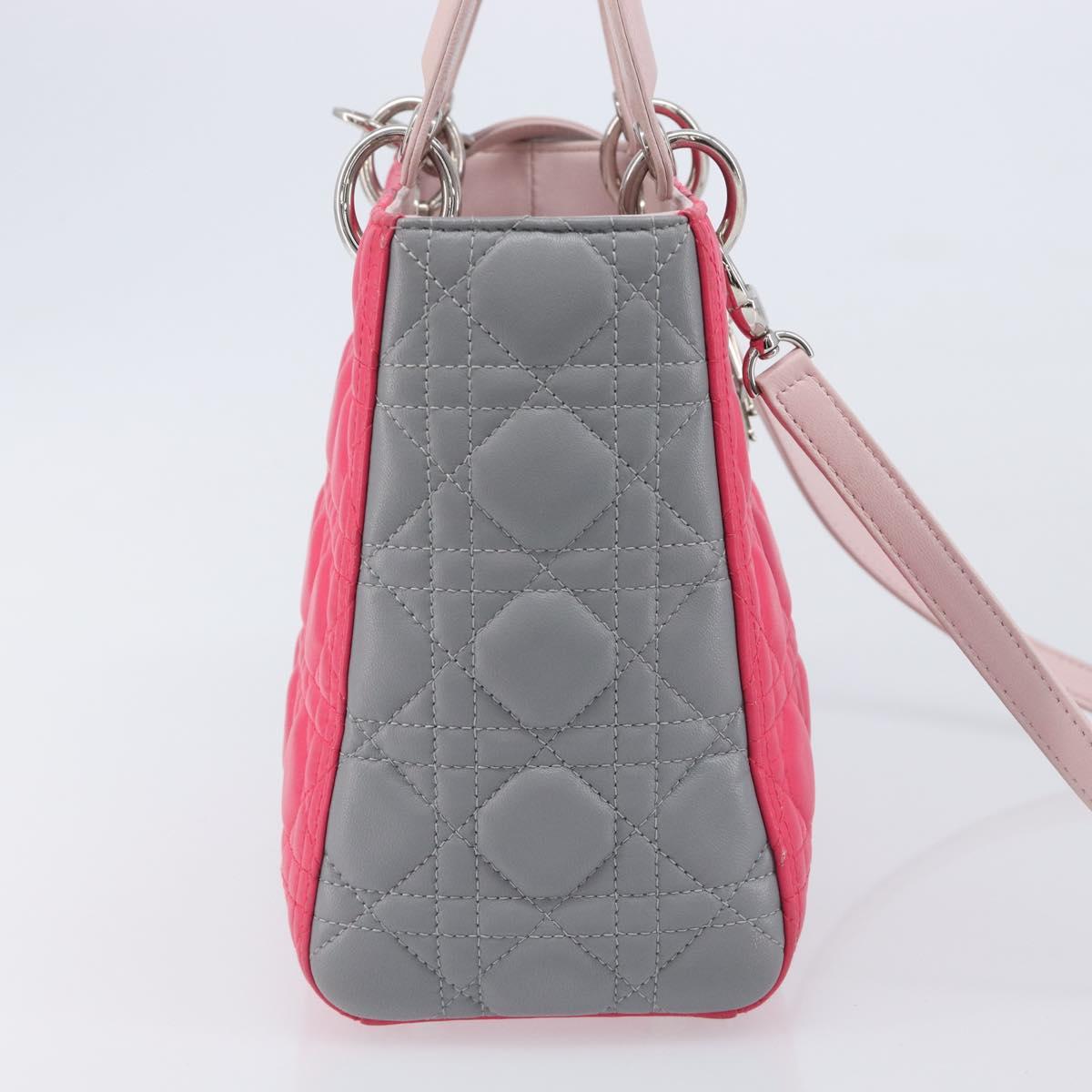 Christian Dior Lady Dior Hand Bag Lamb Skin 2way Pink Silver Auth ka6988SAM
