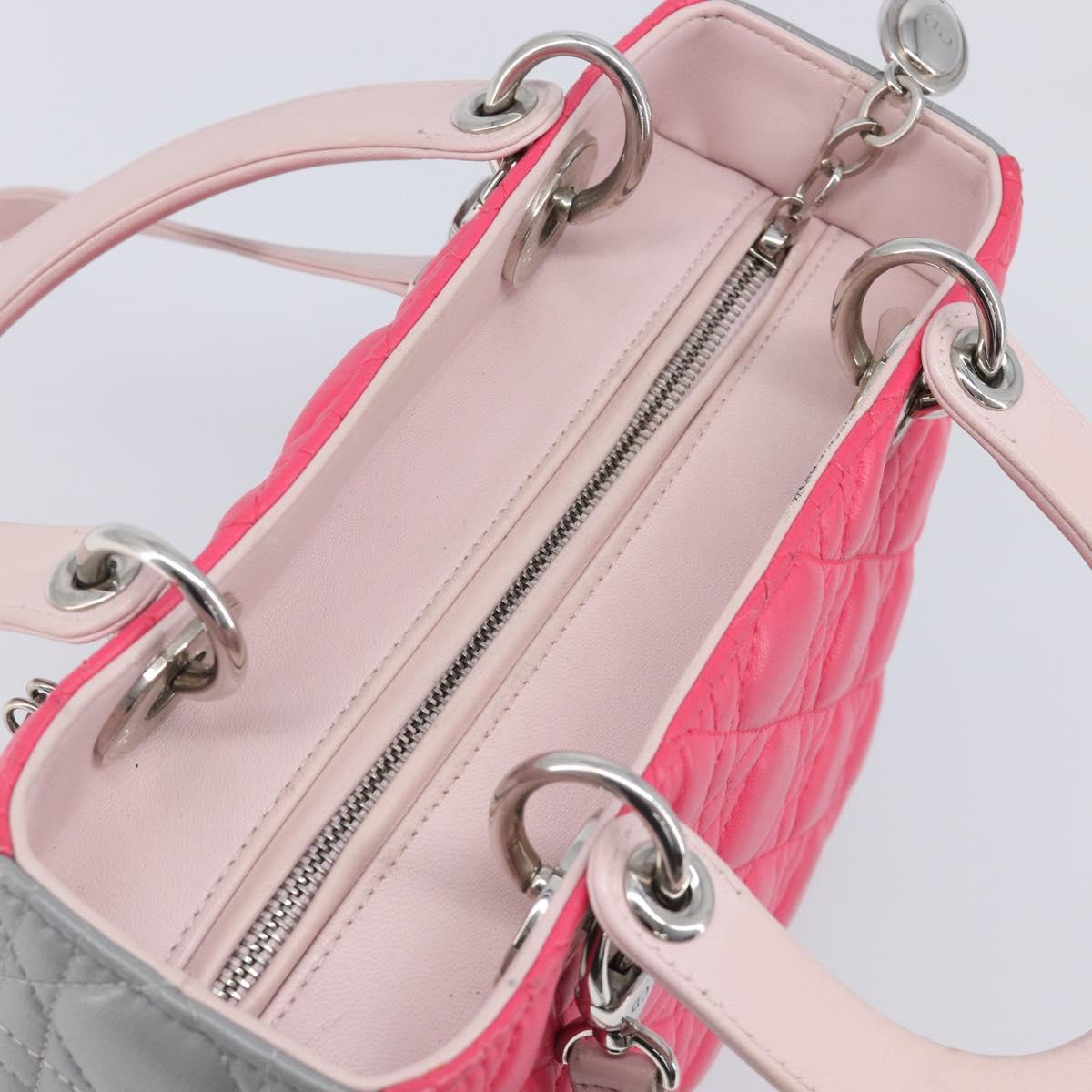 Christian Dior Lady Dior Hand Bag Lamb Skin 2way Pink Silver Auth ka6988SAM