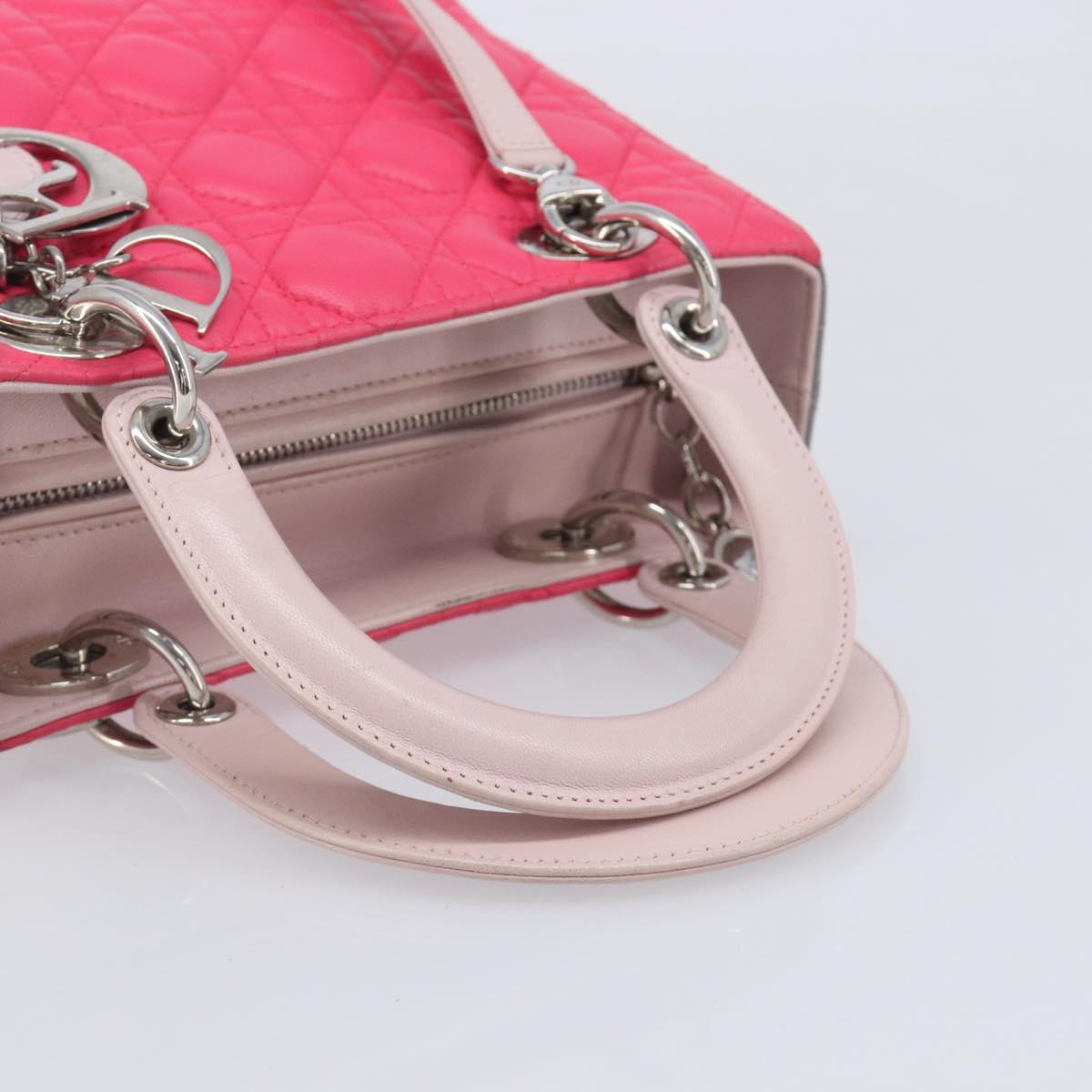 Christian Dior Lady Dior Hand Bag Lamb Skin 2way Pink Silver Auth ka6988SAM