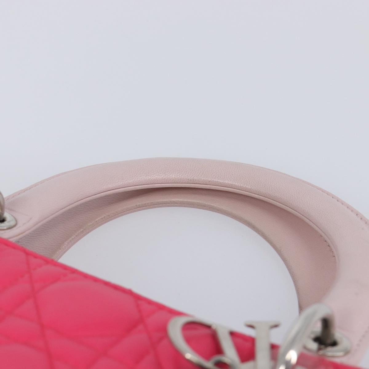 Christian Dior Lady Dior Hand Bag Lamb Skin 2way Pink Silver Auth ka6988SAM