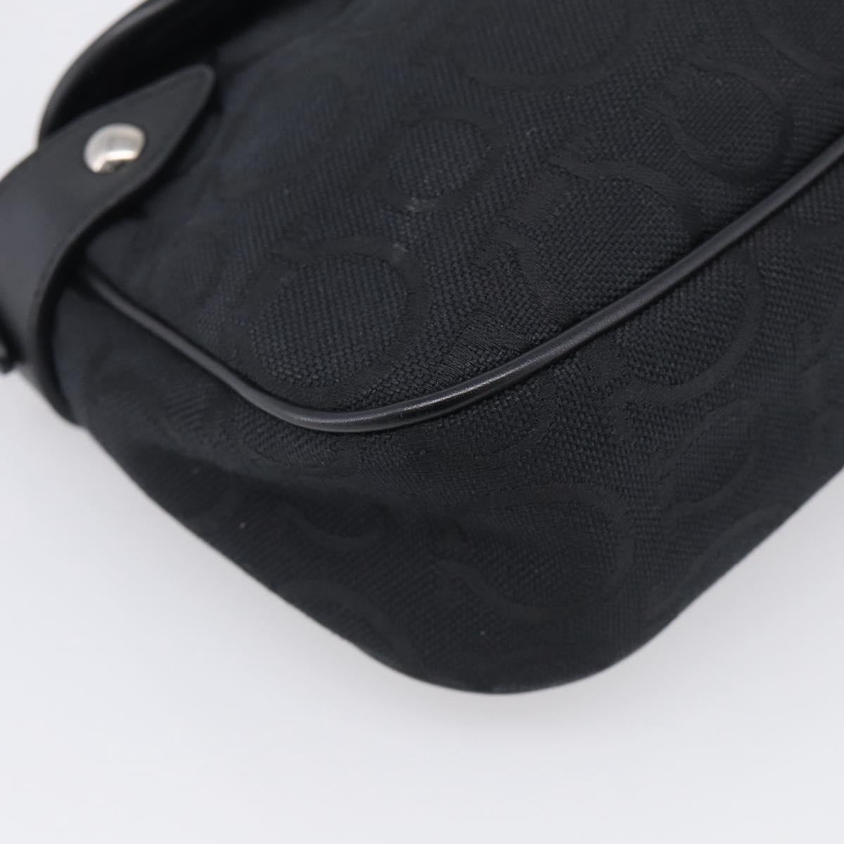 Salvatore Ferragamo Gancini Shoulder Bag Canvas Black Silver Auth ka6990A