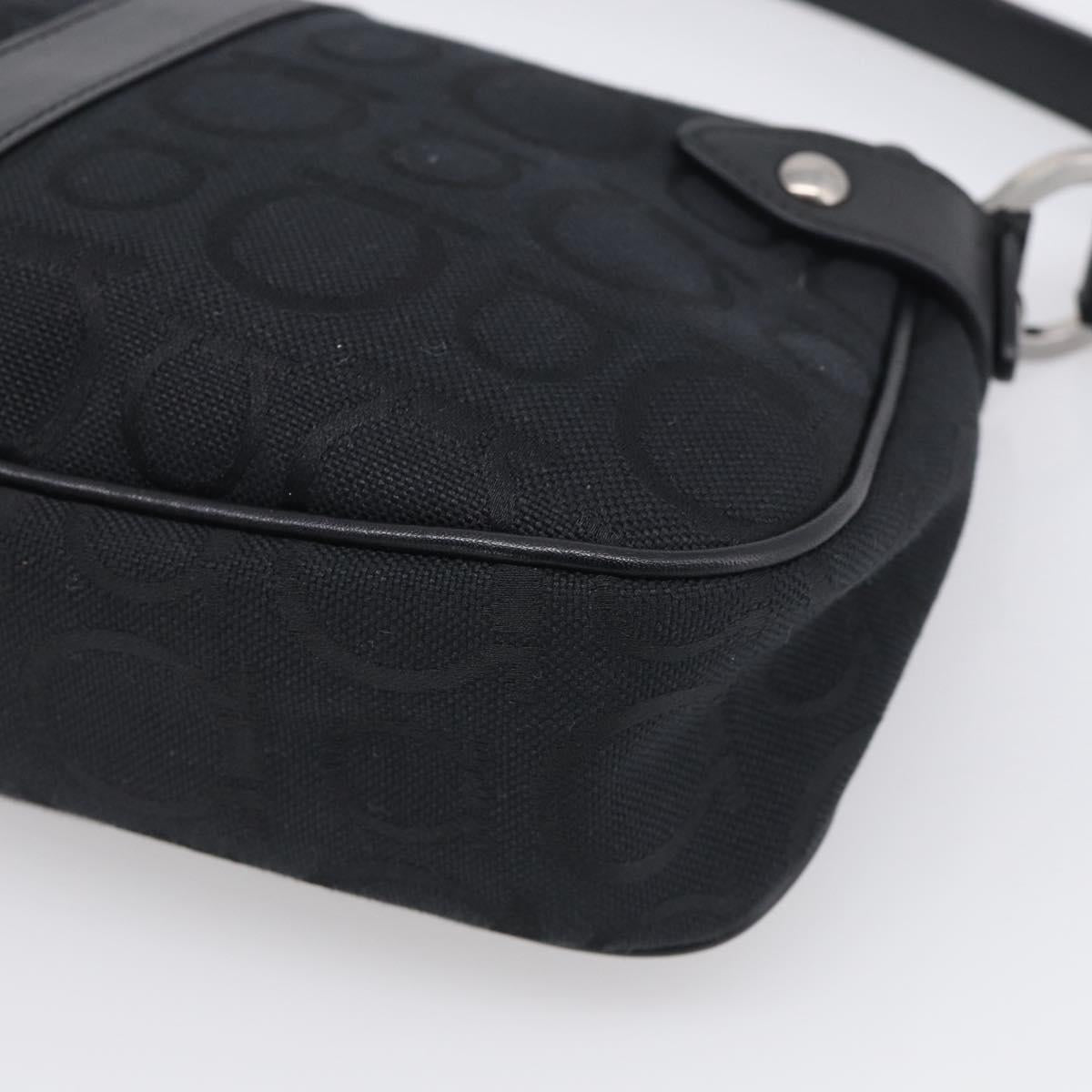 Salvatore Ferragamo Gancini Shoulder Bag Canvas Black Silver Auth ka6990A