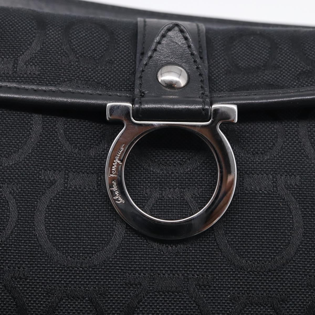 Salvatore Ferragamo Gancini Shoulder Bag Canvas Black Silver Auth ka6990A