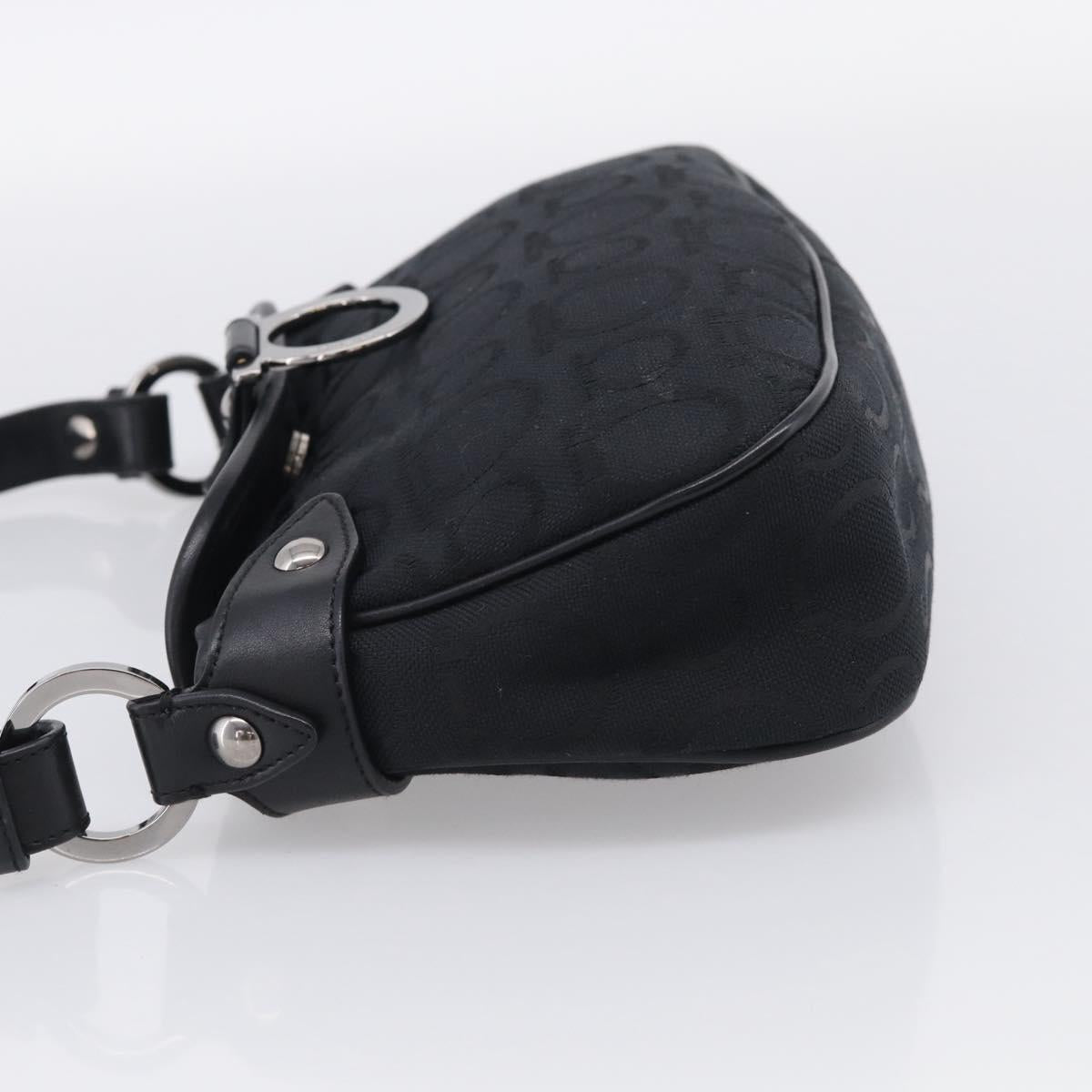 Salvatore Ferragamo Gancini Shoulder Bag Canvas Black Silver Auth ka6990A
