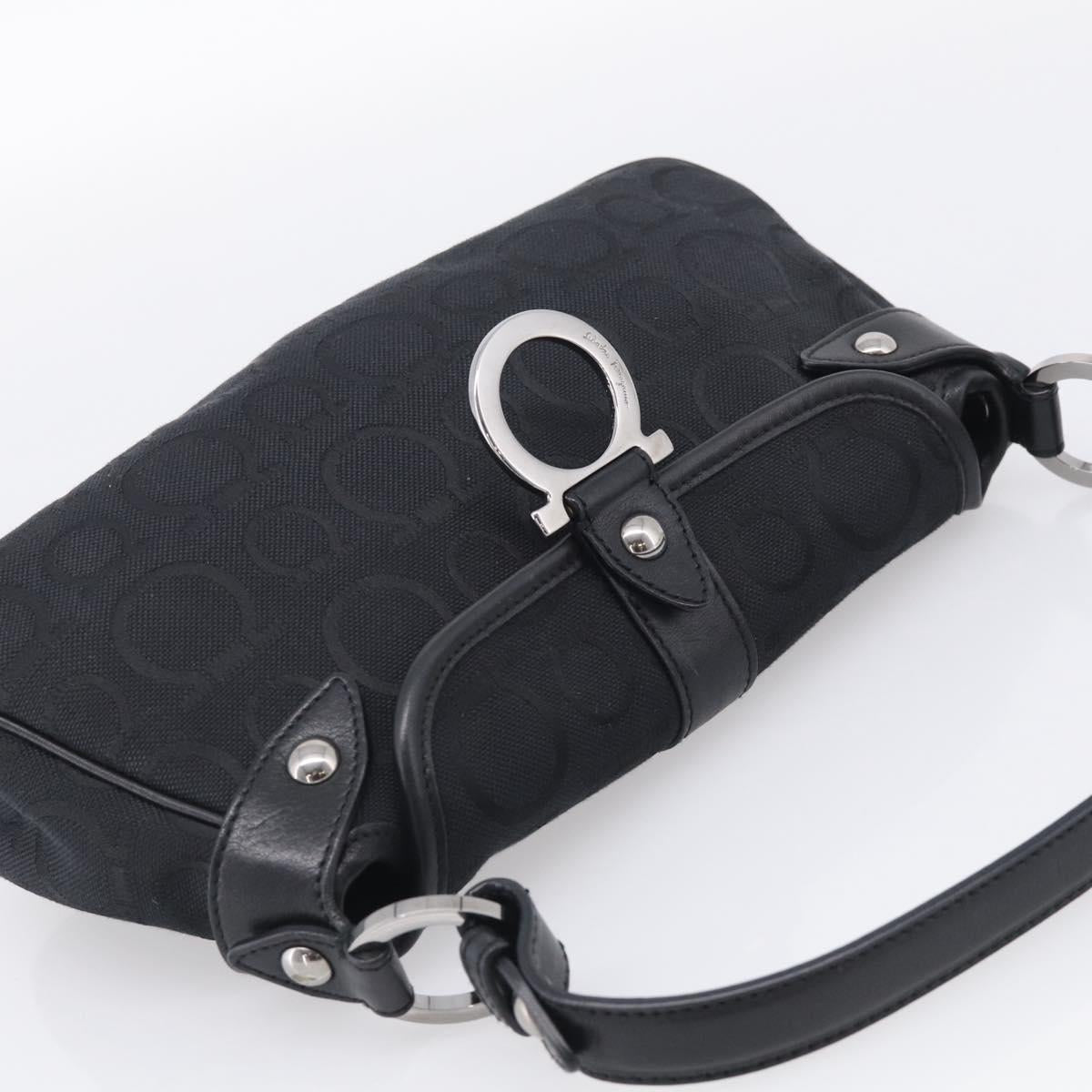 Salvatore Ferragamo Gancini Shoulder Bag Canvas Black Silver Auth ka6990A