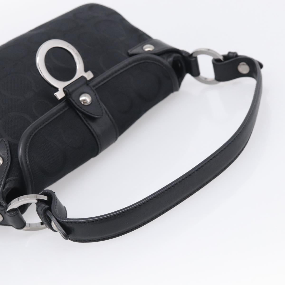 Salvatore Ferragamo Gancini Shoulder Bag Canvas Black Silver Auth ka6990A