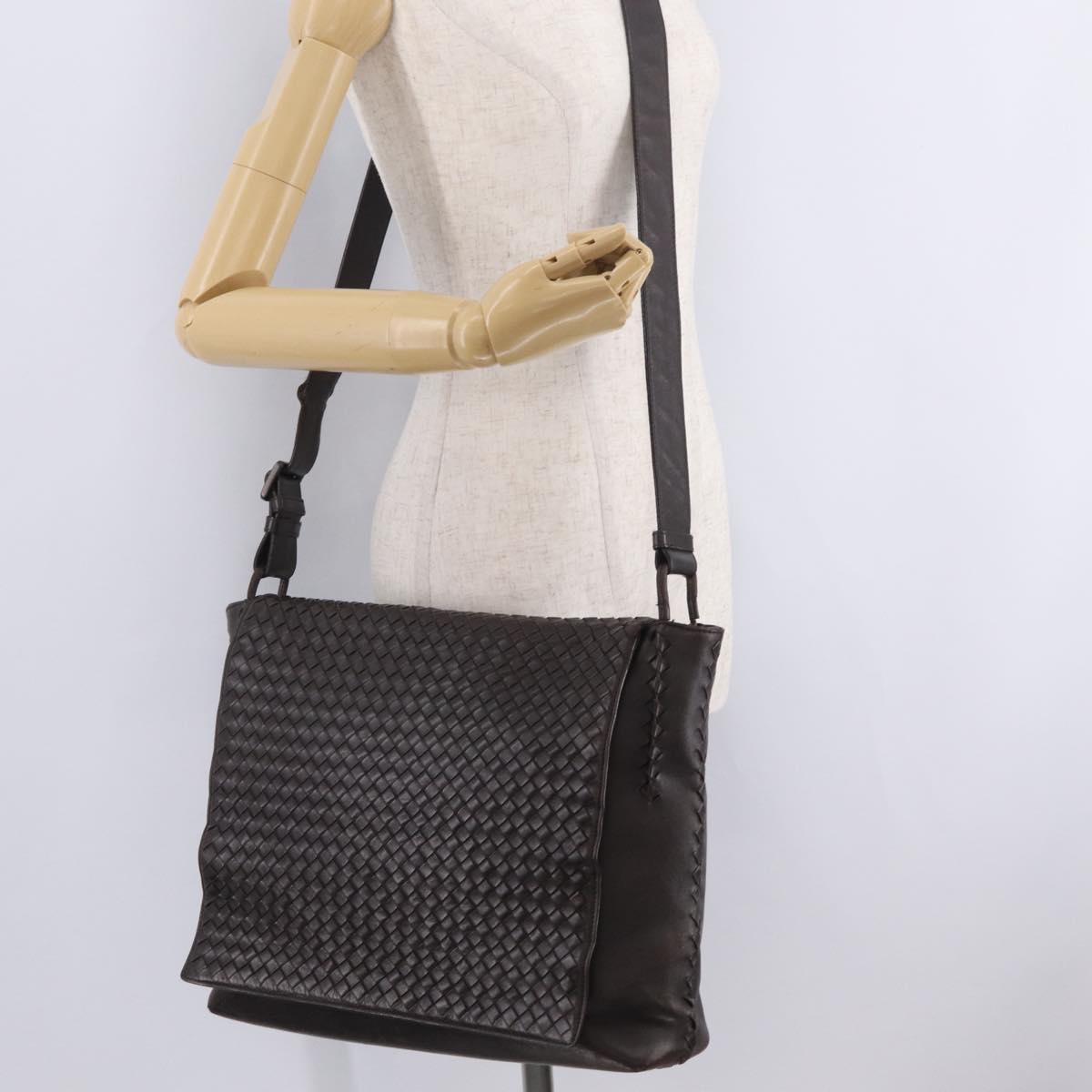 Bottega Veneta INTRECCIATO Shoulder Bag Leather Brown 221065 Auth ka6991
