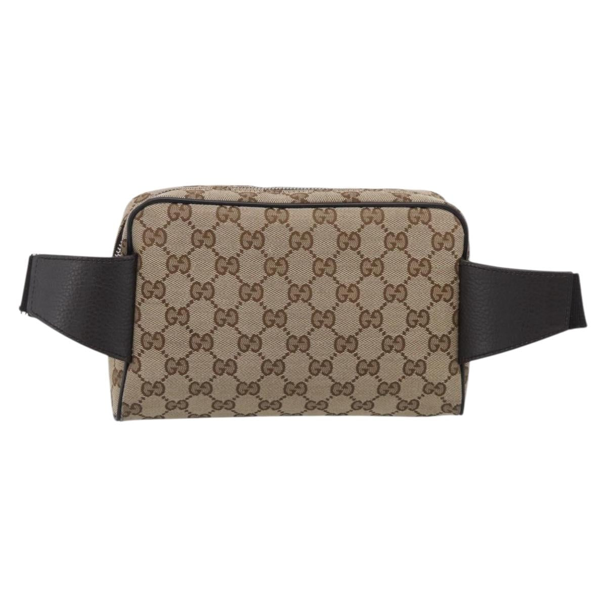 GUCCI GG Canvas Waist Bag Beige Silver 449174 Auth ka6993V