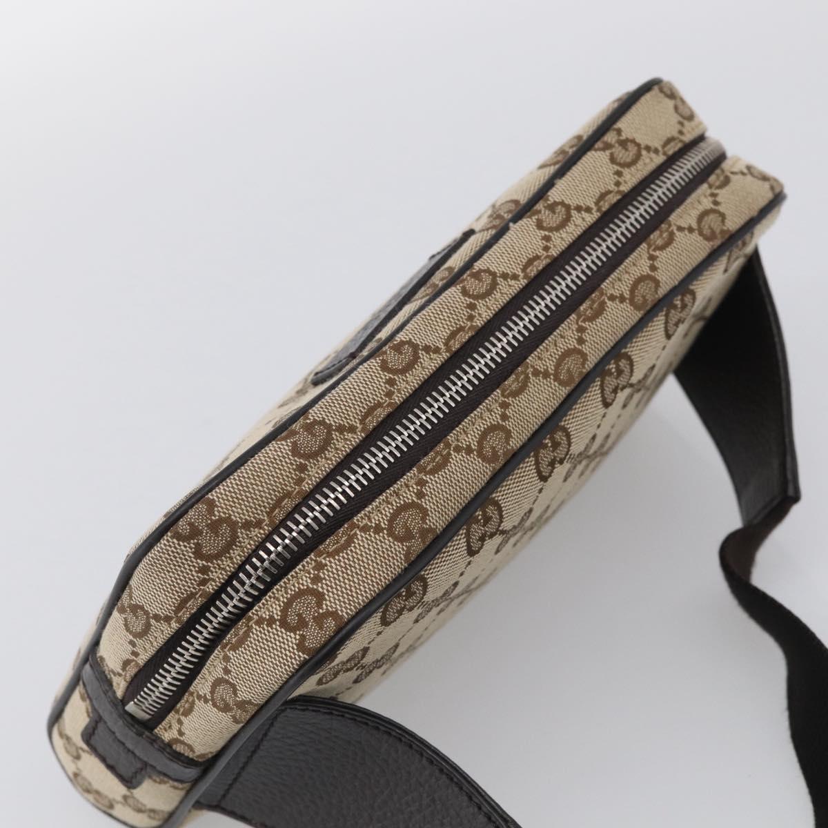 GUCCI GG Canvas Waist Bag Beige Silver 449174 Auth ka6993V