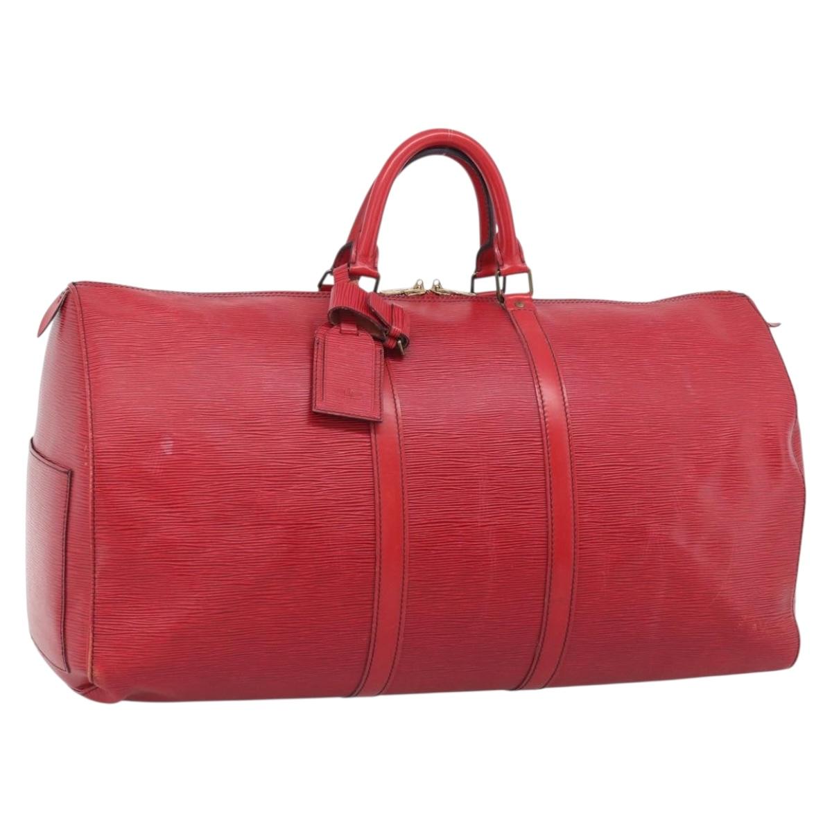 LOUIS VUITTON Epi Keepall 60 Boston Bag Red M42947 LV Auth ka6995