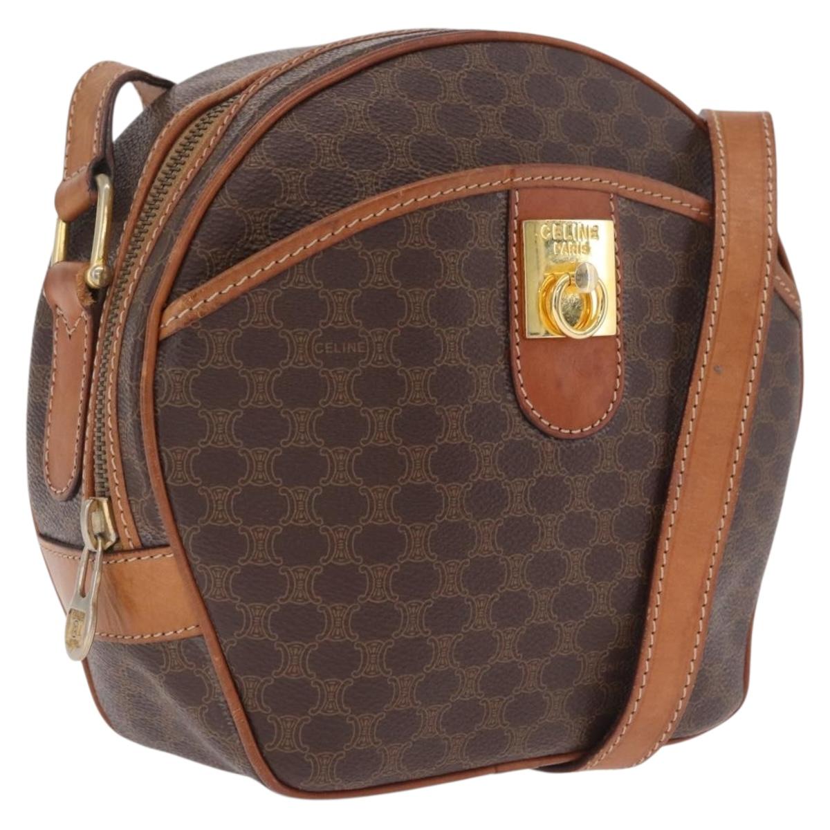 CELINE Macadam Canvas Shoulder Bag PVC Leather Brown Gold Auth ka7000
