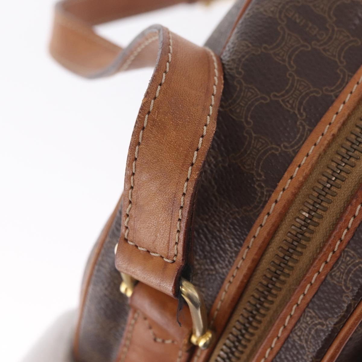 CELINE Macadam Canvas Shoulder Bag PVC Leather Brown Gold Auth ka7000