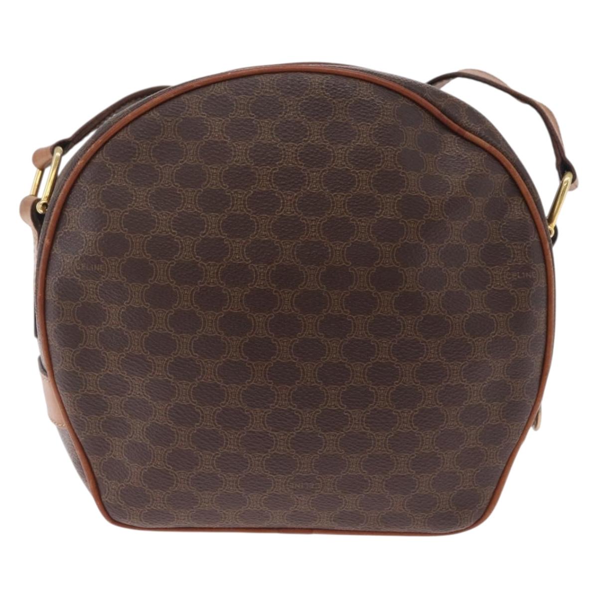 CELINE Macadam Canvas Shoulder Bag PVC Leather Brown Gold Auth ka7000