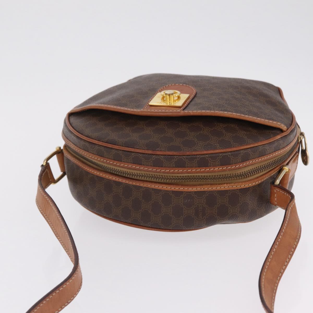 CELINE Macadam Canvas Shoulder Bag PVC Leather Brown Gold Auth ka7000