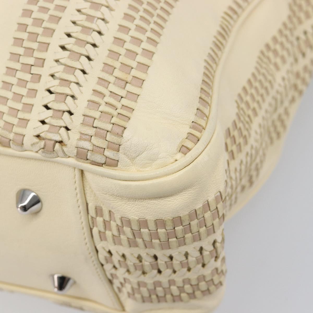 Christian Dior Chain Tote Bag Leather Beige Silver Auth ka7002A