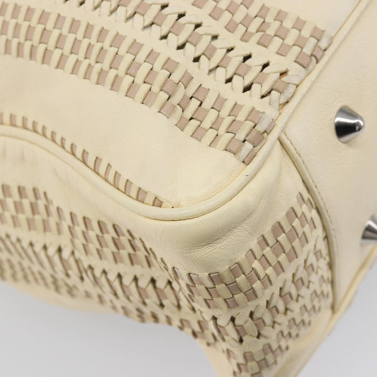 Christian Dior Chain Tote Bag Leather Beige Silver Auth ka7002A