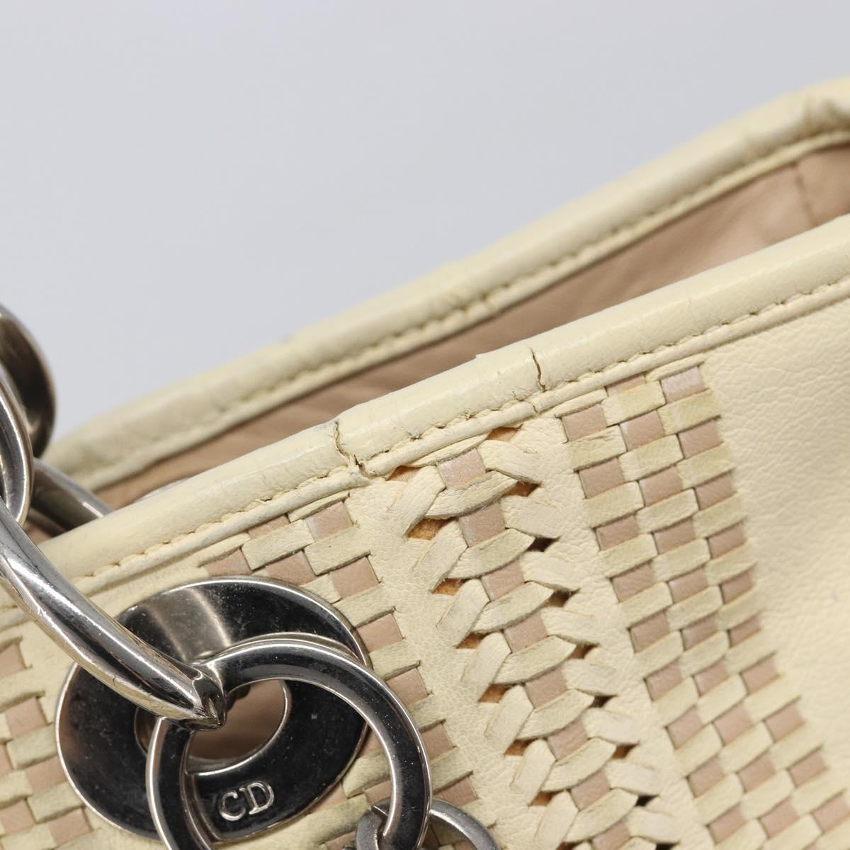 Christian Dior Chain Tote Bag Leather Beige Silver Auth ka7002A