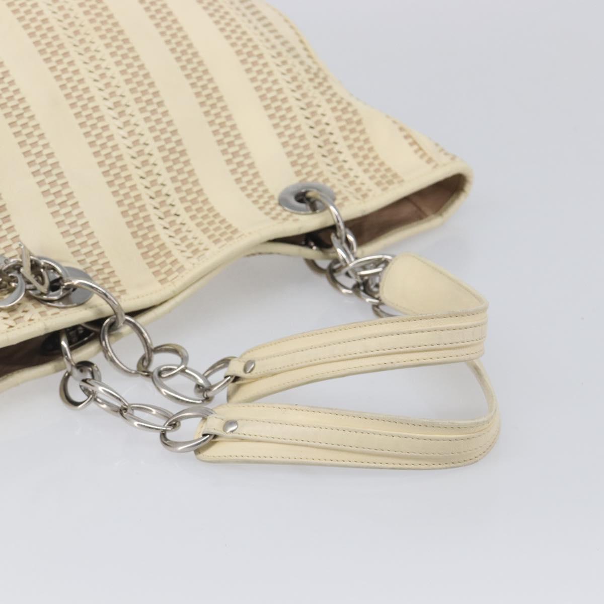 Christian Dior Chain Tote Bag Leather Beige Silver Auth ka7002A