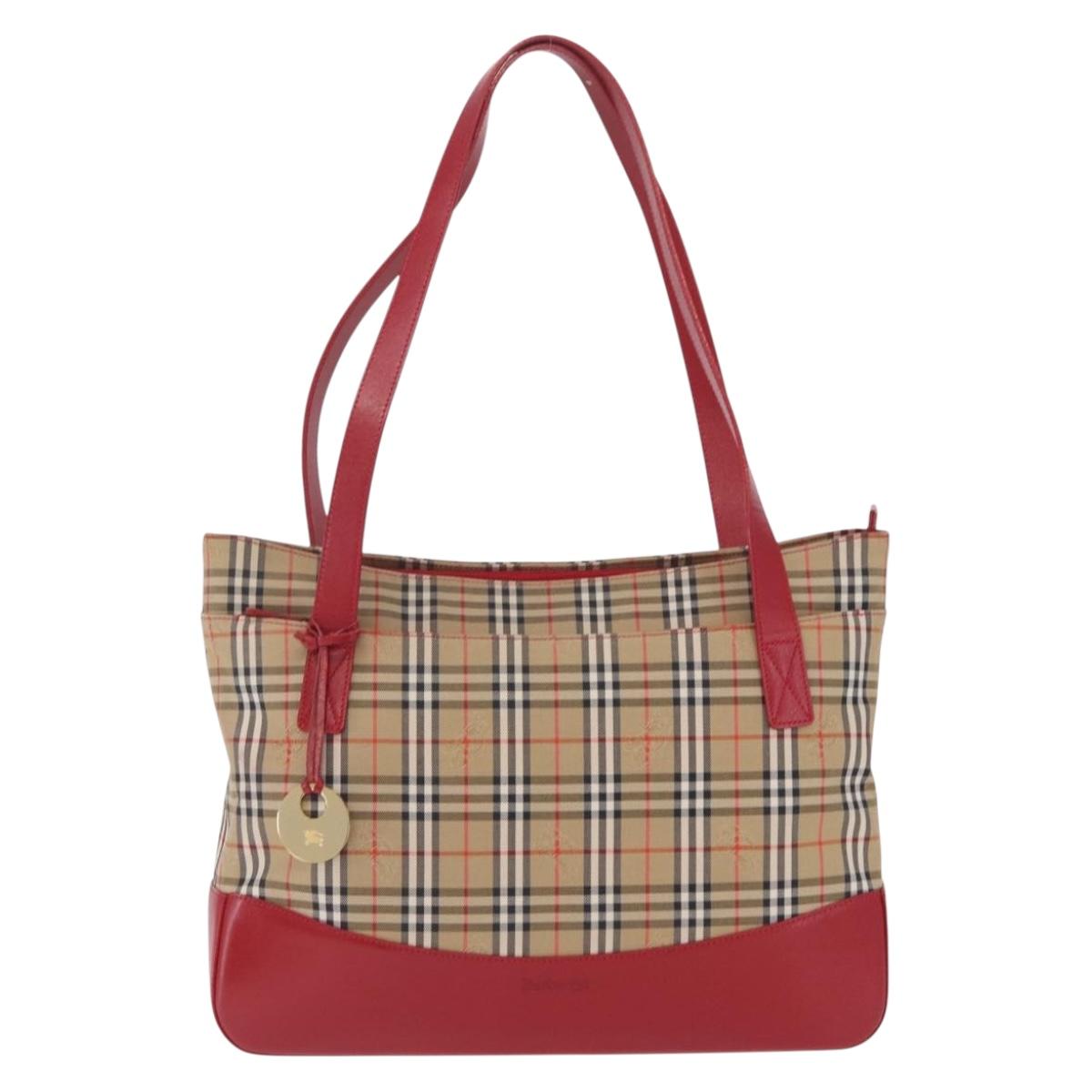 Burberrys Nova Check Tote Bag Canvas Beige Gold Auth ka7003A